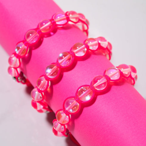 Rose fluo | Supernova arc-en-ciel | Argent | Bracelet Charmballa Verre Galaxy
